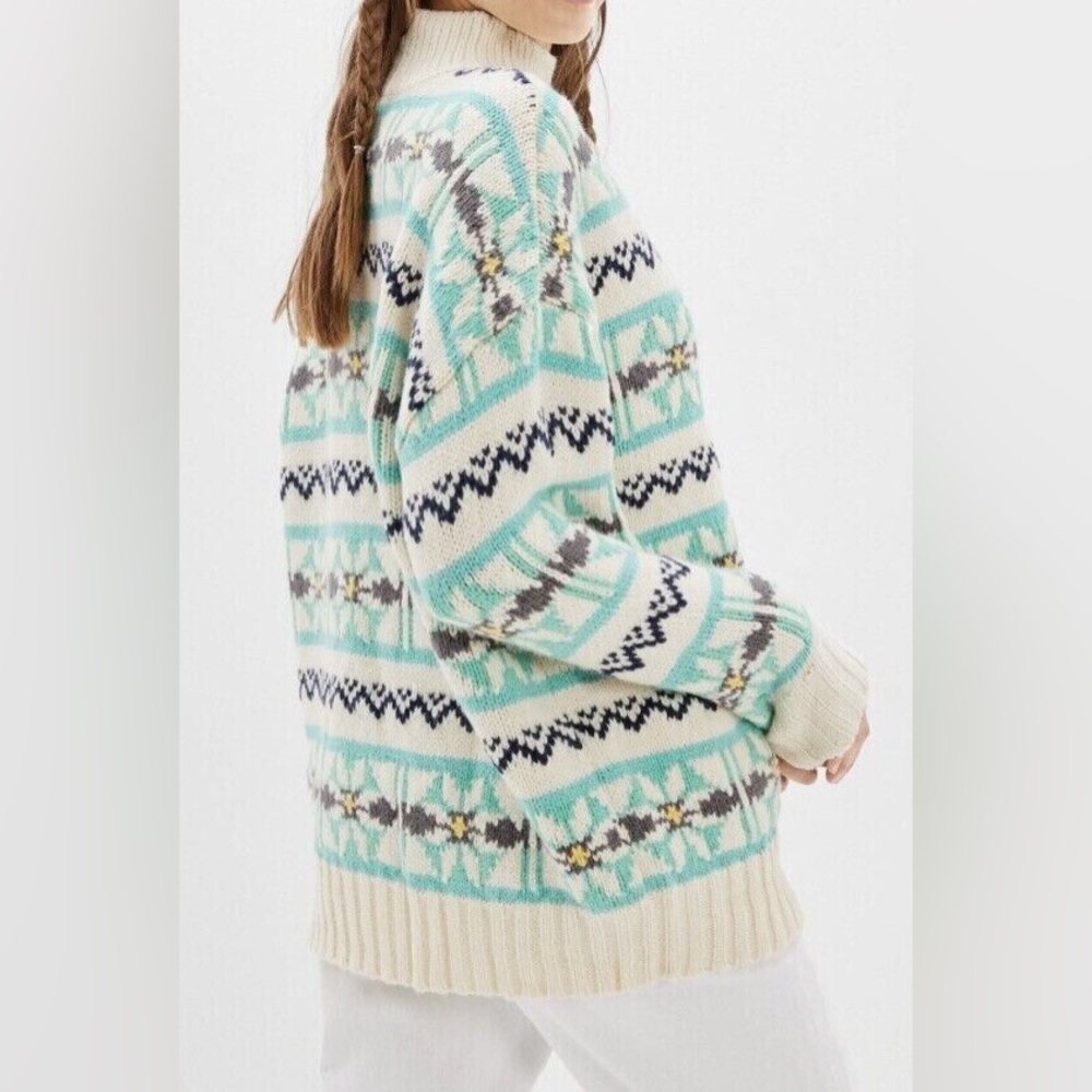 NWOT American Eagle AE Size L Oversized Fairisle Chunky Mock Neck Sweater - Picture 2 of 7